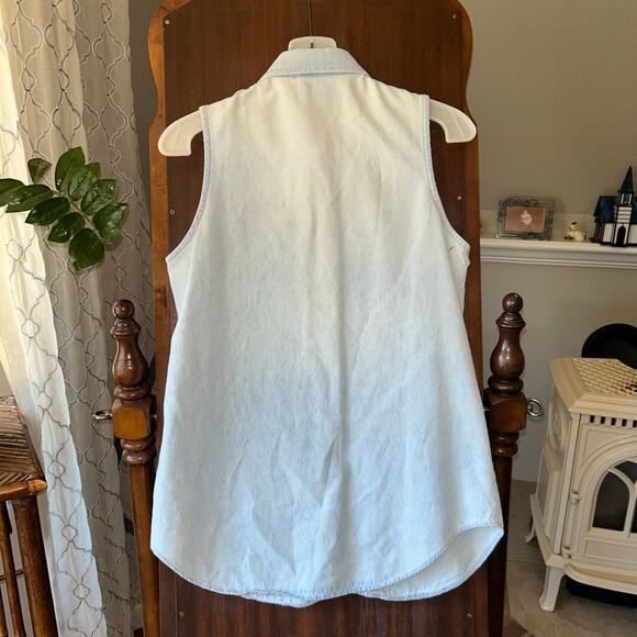 Vintage SGT. Leisure Embroidered Kona Sleeveless Denim Shirt Top USA medium - Picture 8 of 9